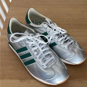 Adidas Men's Silver and Green Sneakers
